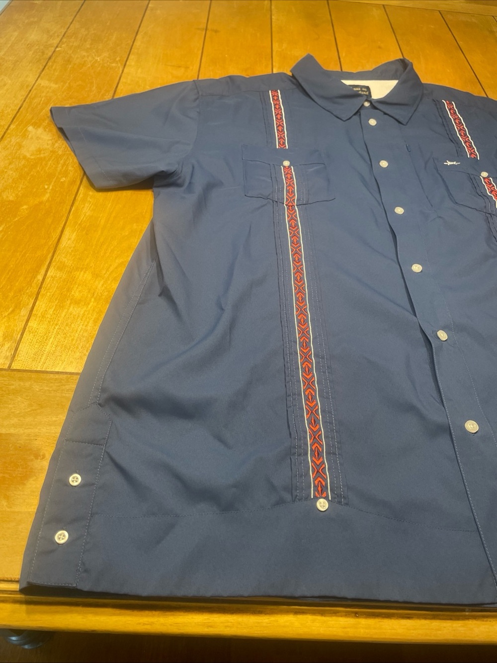 Texas Standard Guayabera Size 3XL Blue with Red Embroidery Vented Performance